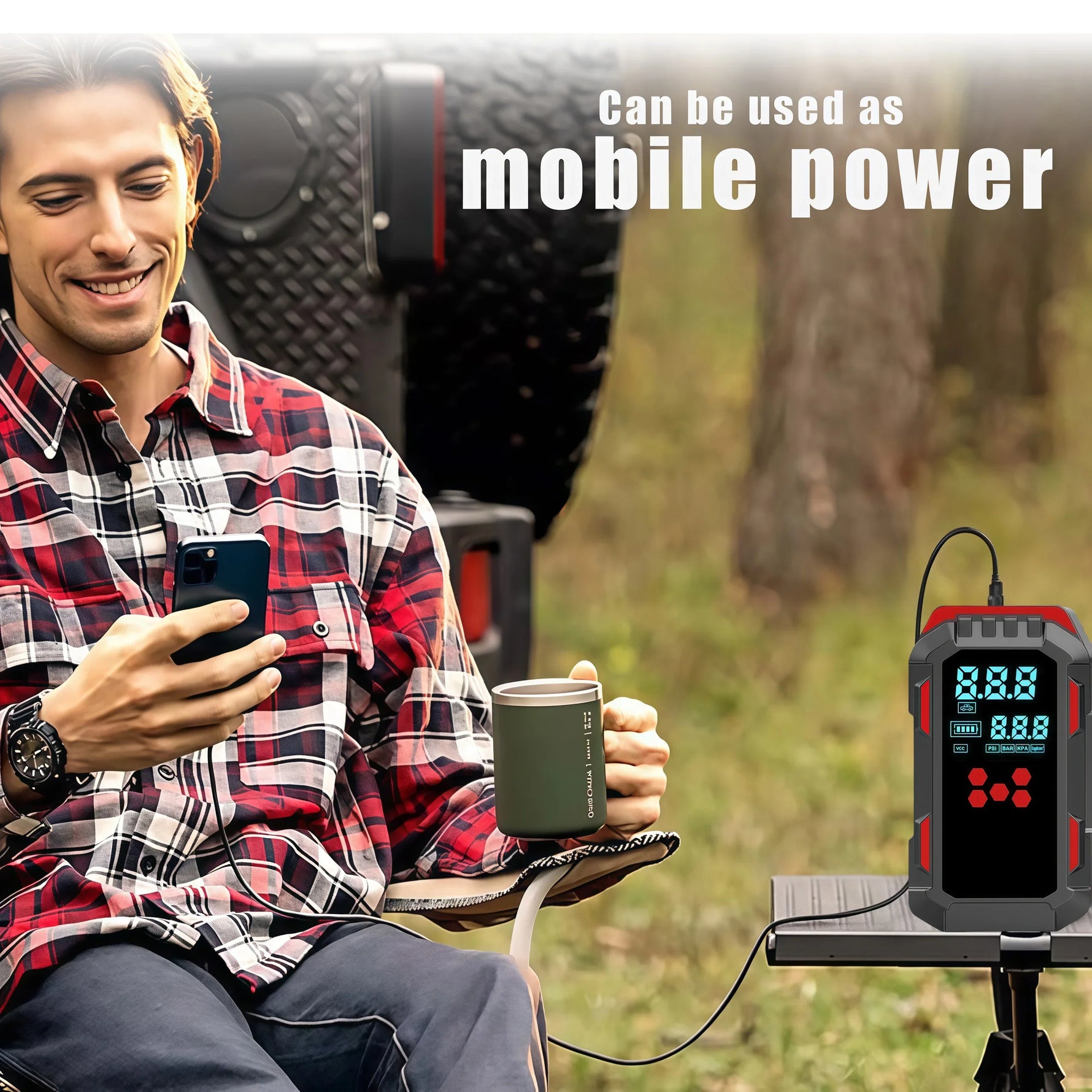 12V 2-in-1 Car Jump Starter and Tire Air Compressor | 150PSI Emergency Power Kit lifestyle view