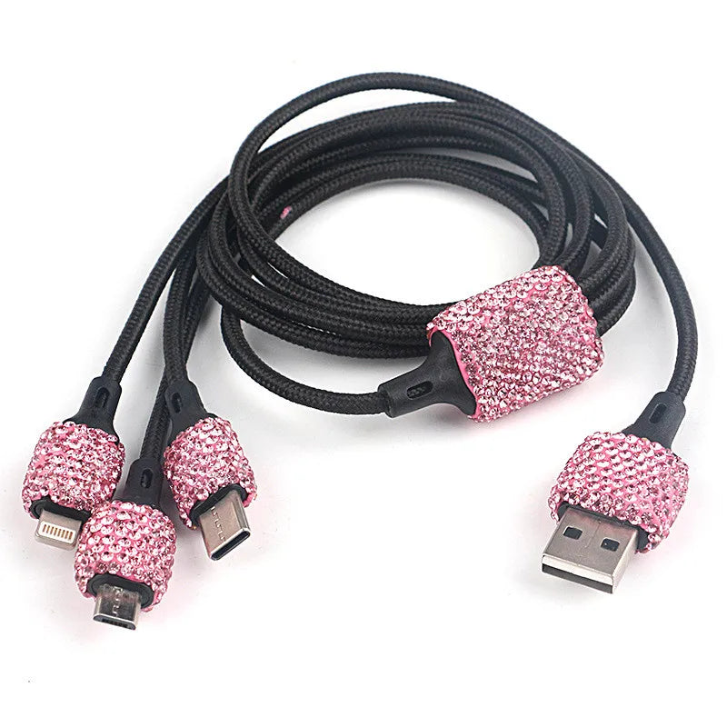 New Bling USB Car Charger 5V 2.1A Dual Port Fast Adapter Pink Car Decor Car Styling D lifestyle view