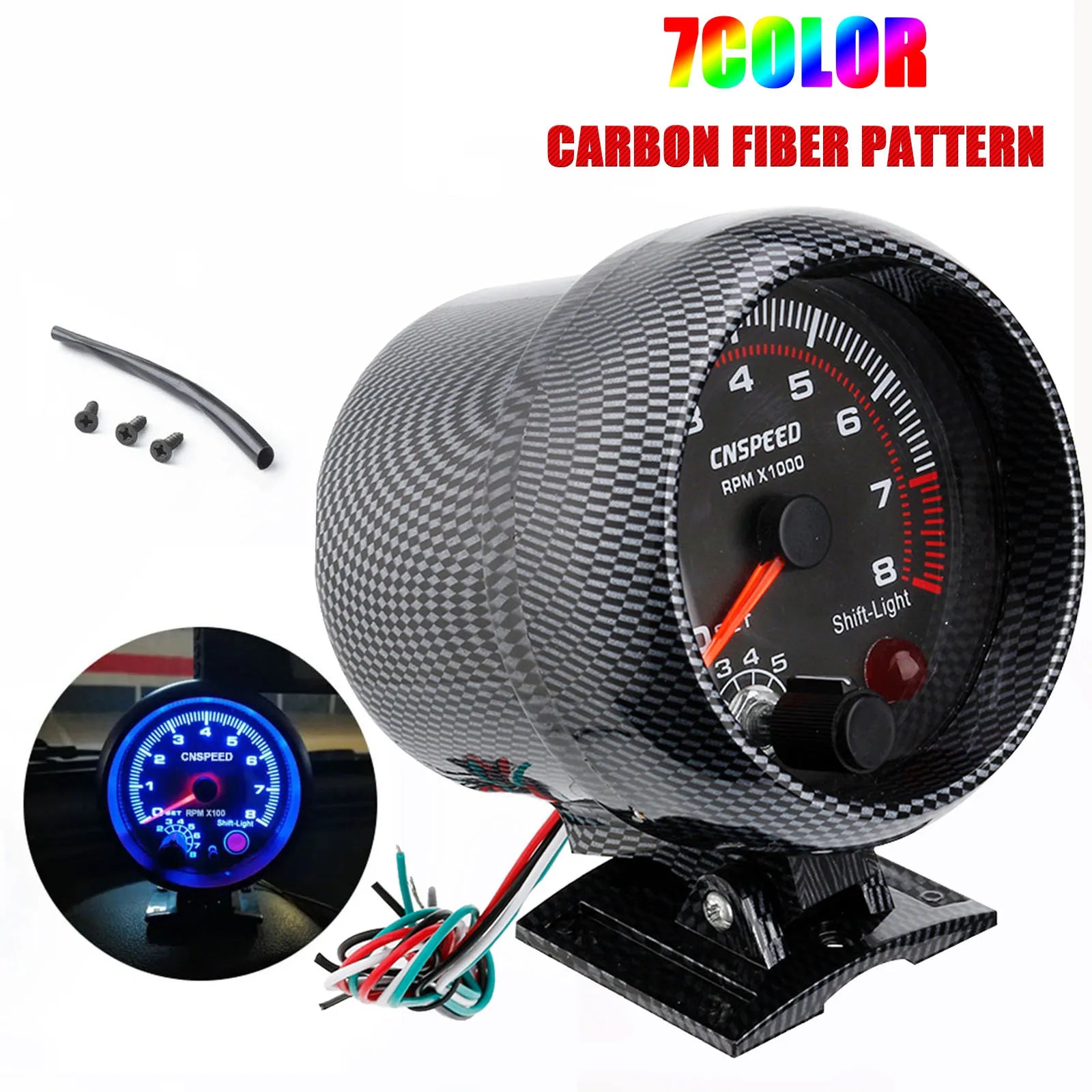 3.75'' 12V Tachometer RPM Gauge 0-8000 RPM | Universal Car Tach with Shift Light
