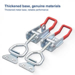 Red + Silver Adjustable Toolbox Case Metal Toggle Latch Catch Clasp Quick Release Clam close-up view