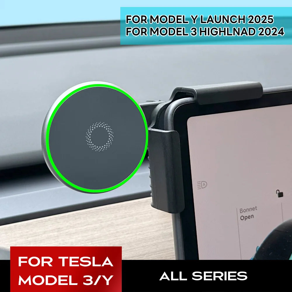 Car Phone Mount Holder 15W Magnetic Wireless Charger | Compatible with MagSafe for Tesla Model 3 Y H