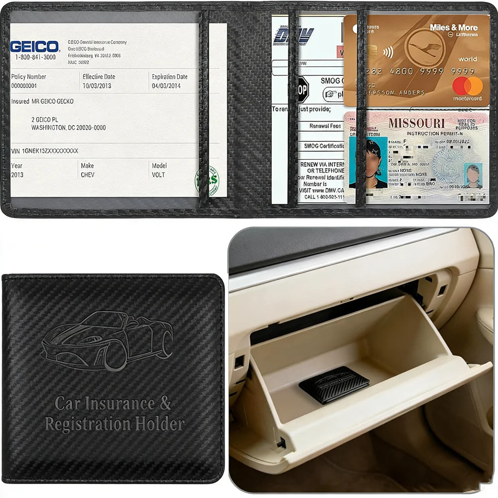 PU Car Registration and Insurance Card Holder close-up view