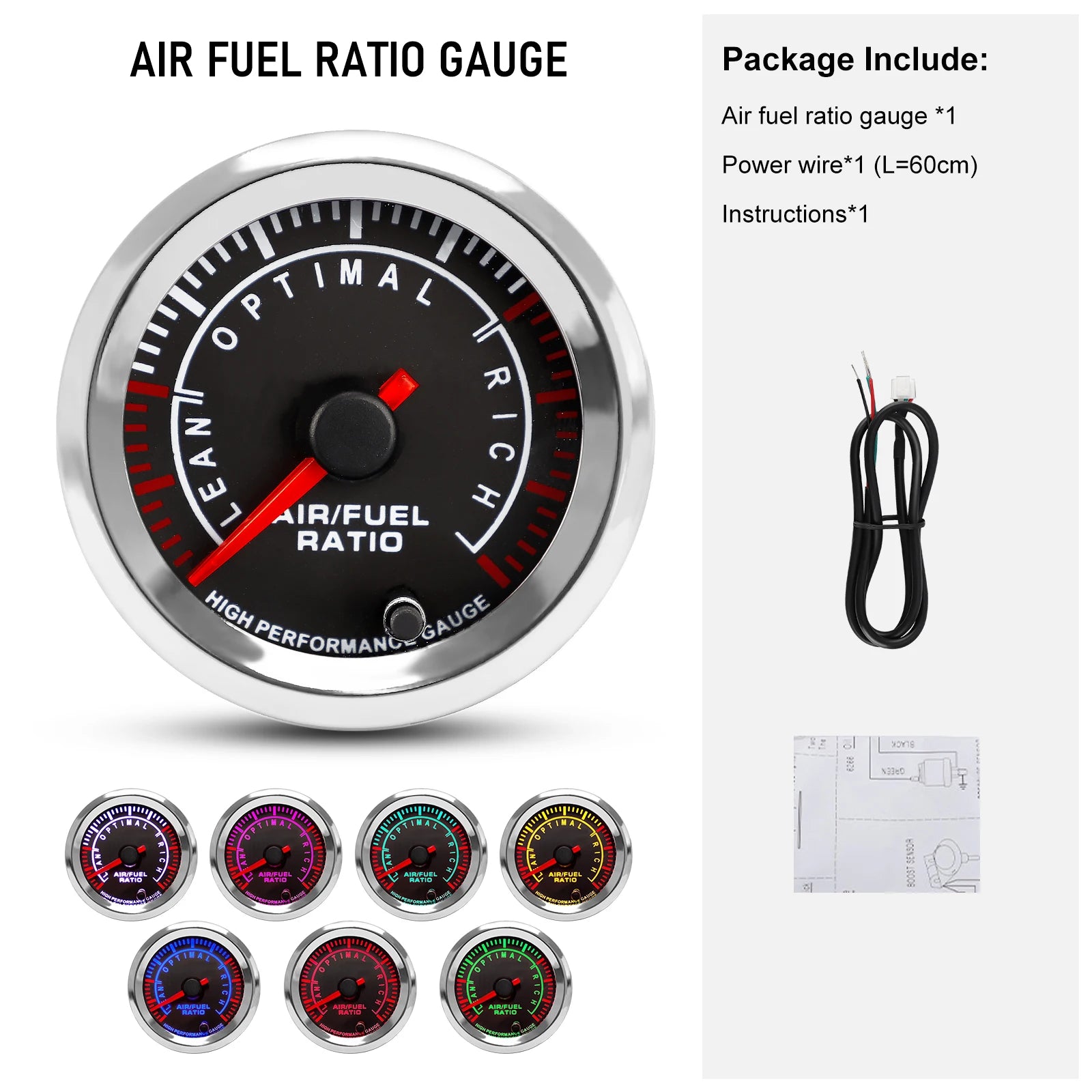 52mm 12V 7 Color Car Gauge Set | Multi-Function Auto Meter alternate view
