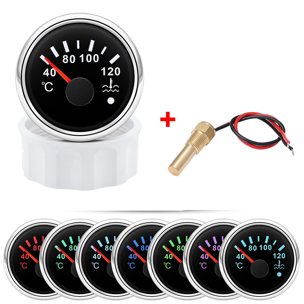 52mm Water Temperature Gauge 40-120Celsius with 7-Color Backlight and Alarm | Car Coolant Monitor
