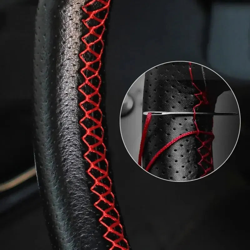 Universal Leather Car Steering Wheel Stitch On Wrap Cover Fit for 38cm 14" DIY Sewing lifestyle view