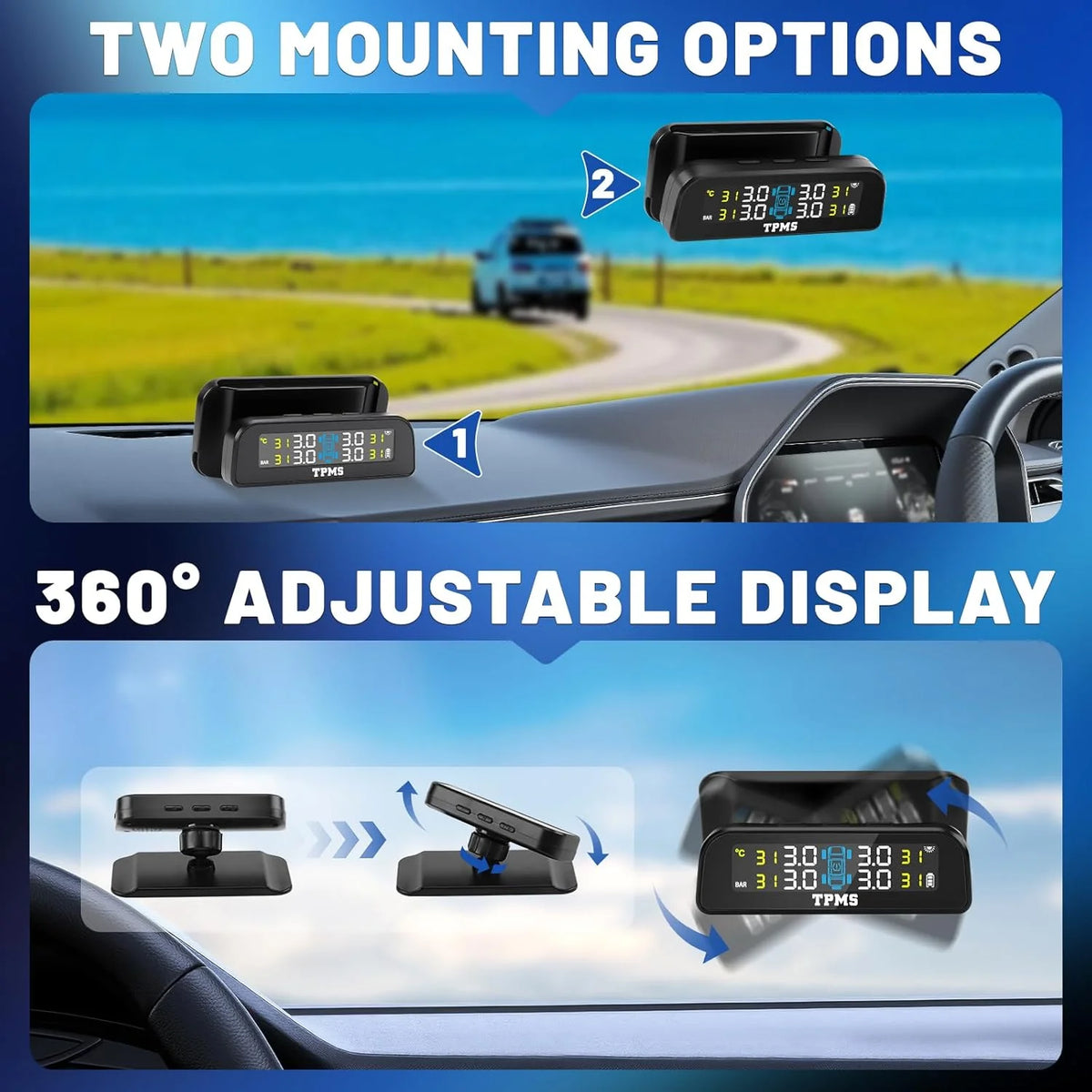 Solar Tire Pressure Monitoring System with 4 External Sensors | Real Time TPMS for Ca lifestyle view