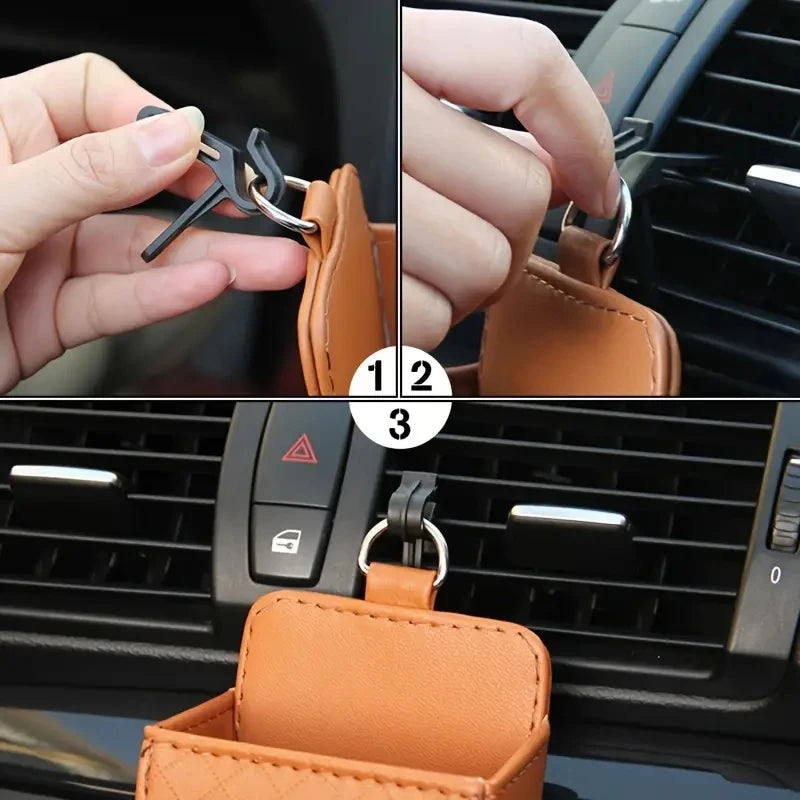 Car Phone Holder Air Vent Storage Box | PU Leather Car Organizer for Phone Glasses alternate view