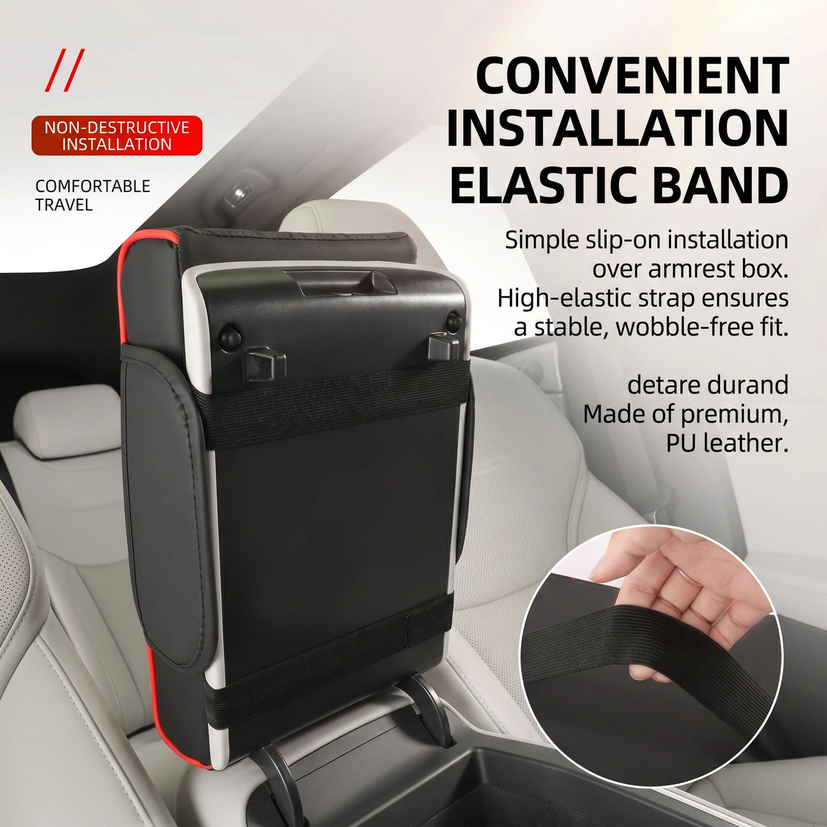 PU Leather Car Center Console Armrest Pad with Dual Pockets, Removable ABS Dual Cup Holder, 20 cm / 7.87 in. Wide