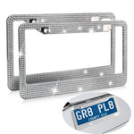 2PCS Stainless Steel License Plate Frame for Cars US-Spec Bling License Plate Frame Glitter Crystal Sparkling Rhinestone Caps