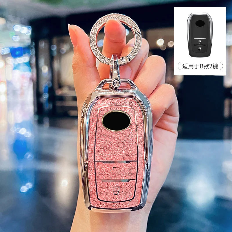 Diamond Pink for Toyota CHR Hilux Fortuner Land Cruiser 200 Camry Corolla Crown RAV4 Highland Remote Car  Key Case Cover Fob Bag