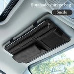 Suede Car Sunshade Storage Cover with Glasses Clip and ID Card Holder