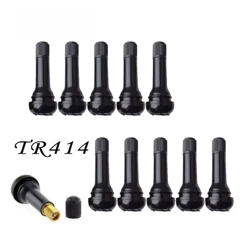 Black TR414 Tubeless Car Tire Valve Stems with Caps | Snap-in Rubber Tire Valve Ste additional angle