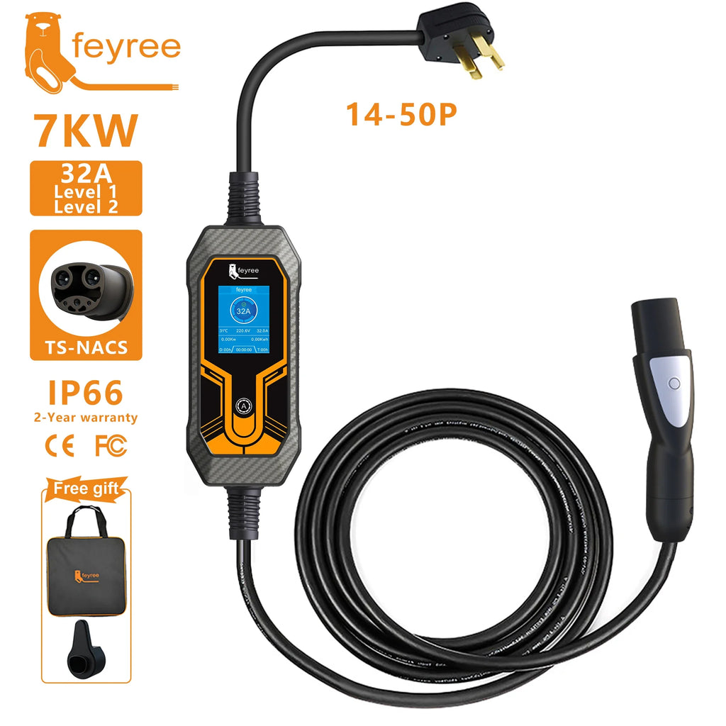 feyree Portable EV Charger Wallbox Tesla 7KW 32A Level 2 | Current Adjustable with 5m alternate view