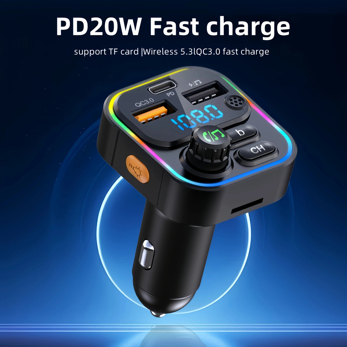 FM Transmitter Bluetooth 5.3 Handsfree Car AUX Radio Modulator MP3 Player with PD20W alternate view
