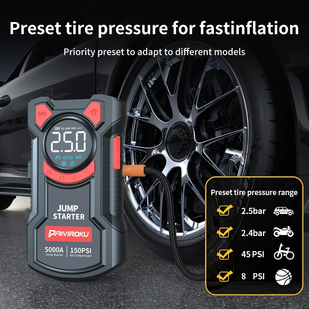 5 In 1 Jump Starter With Air Compressor | 5000A Peak 150 PSI Portable Jump Box additional angle