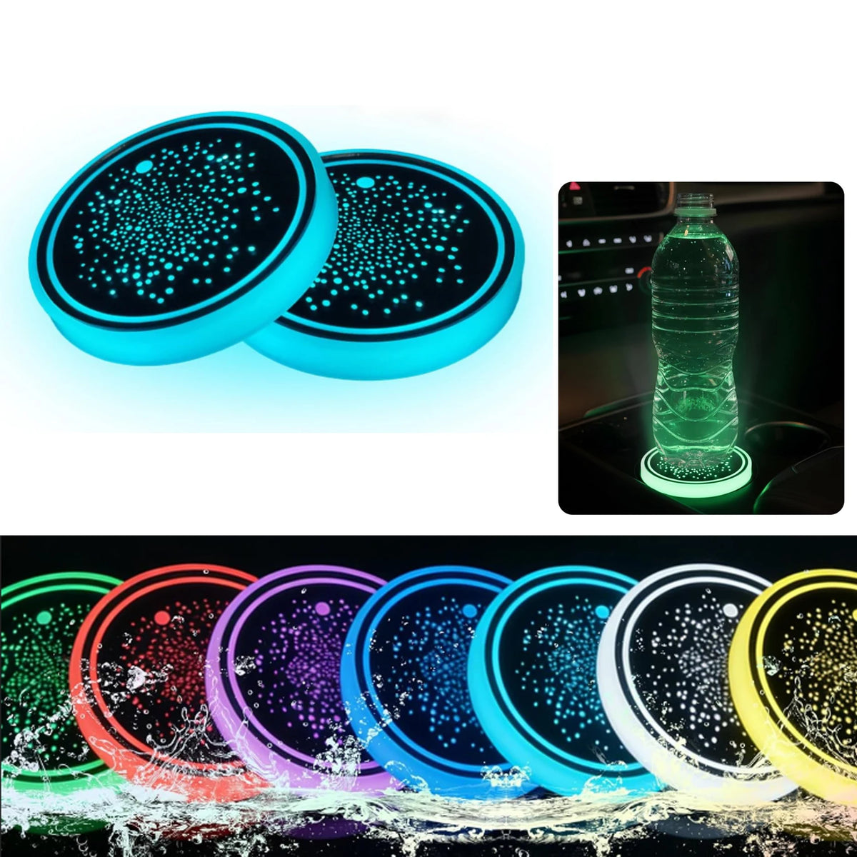 Car Cup Holder Coaster USB Rechargeable LED Atmosphere Light