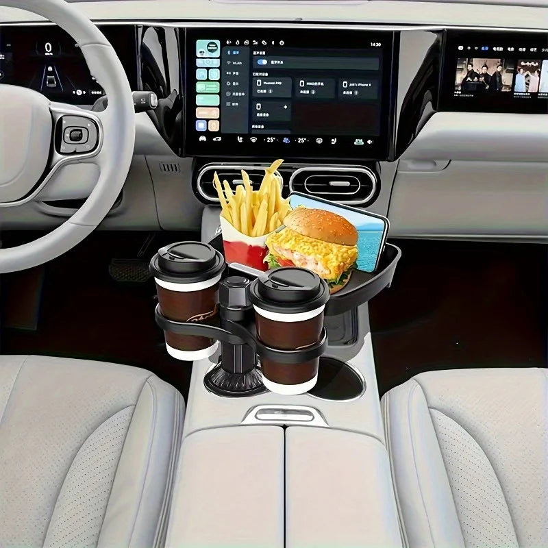 3-in-1 Detachable Car Cup Holder Tray-Expandable Food Table with 360° Rotating Design lifestyle view
