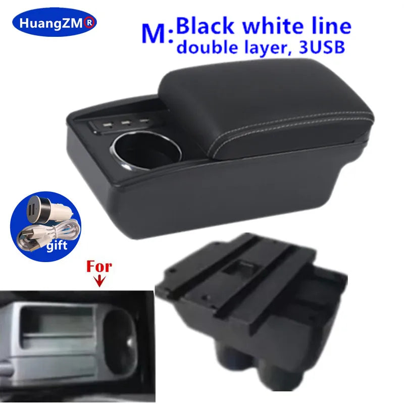 For Volkswagen VW Touran Caddy Armrest Box Double-Layer Center Storage Box USB Port Cup Holder Interior Retrofit Car Accessories
