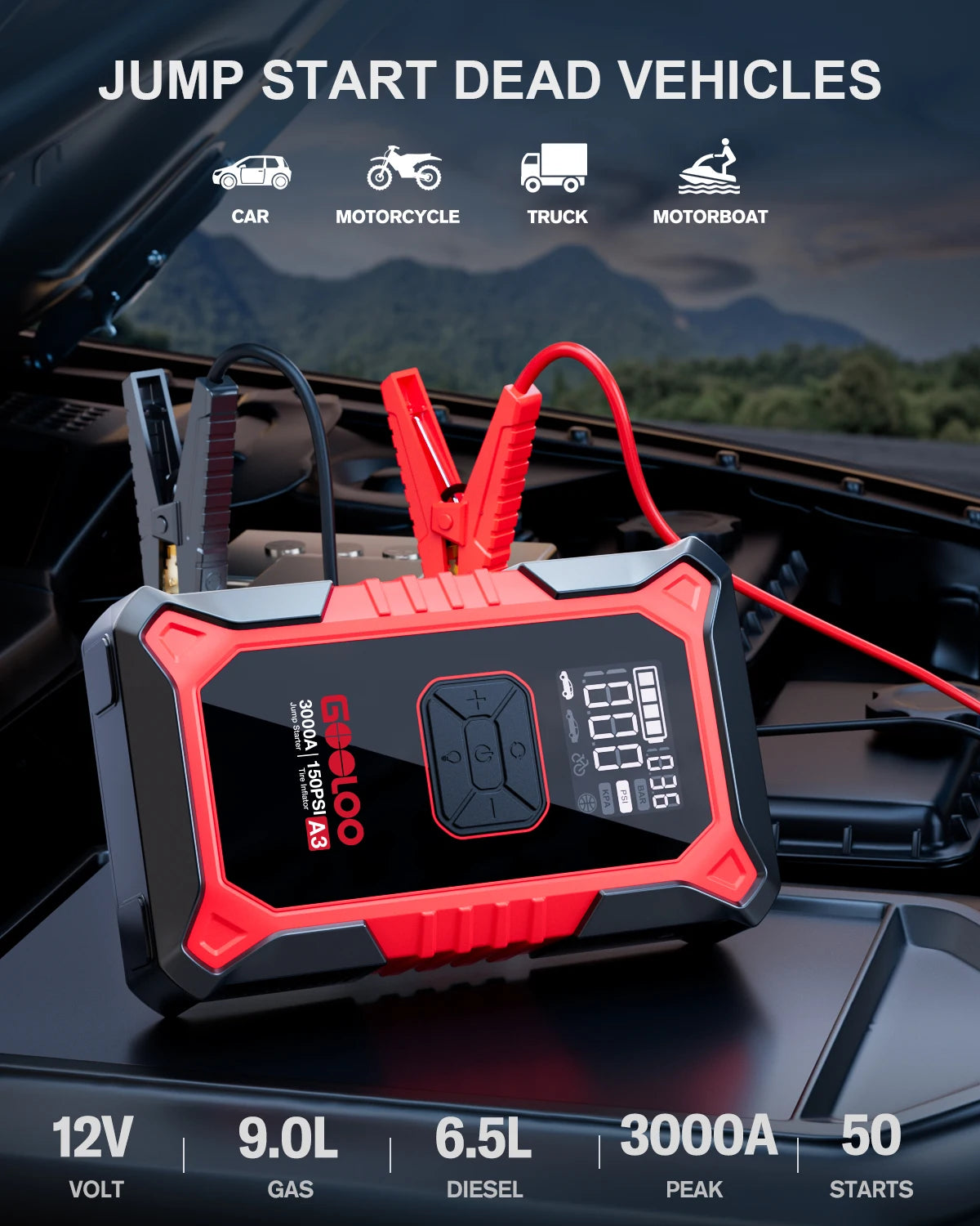 GOOLOO A3 Jump Starter with Air Compressor | 3000A Portable Car Battery Booster and T alternate view