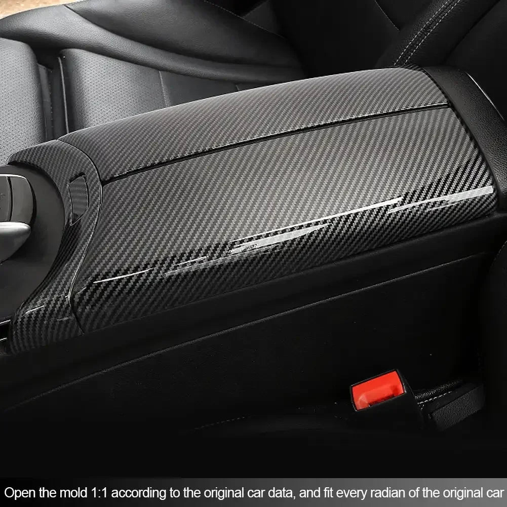 4Pcs Carbon Fiber Car Center Armrest Box Panel Switch Button Cover Interior Accessorie close-up view