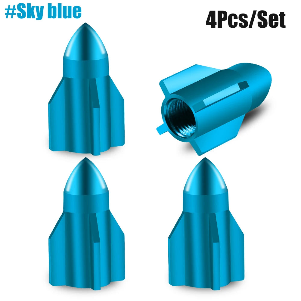 Aluminum Rocket Tire Valve Caps Set of 4 | Car and Motorcycle Alloy Valve Stem Covers alternate view