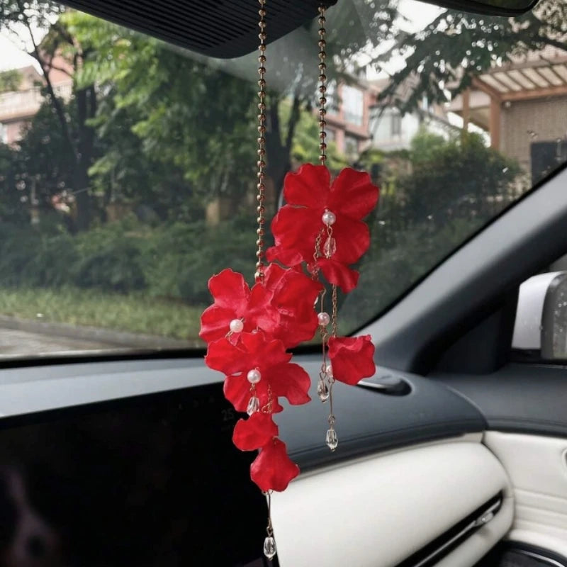 Flower Tassel Pendant Car Hanging Ornament Creative Car Rearview Mirror Pendant Decor Accessory Car Decoration Accessories