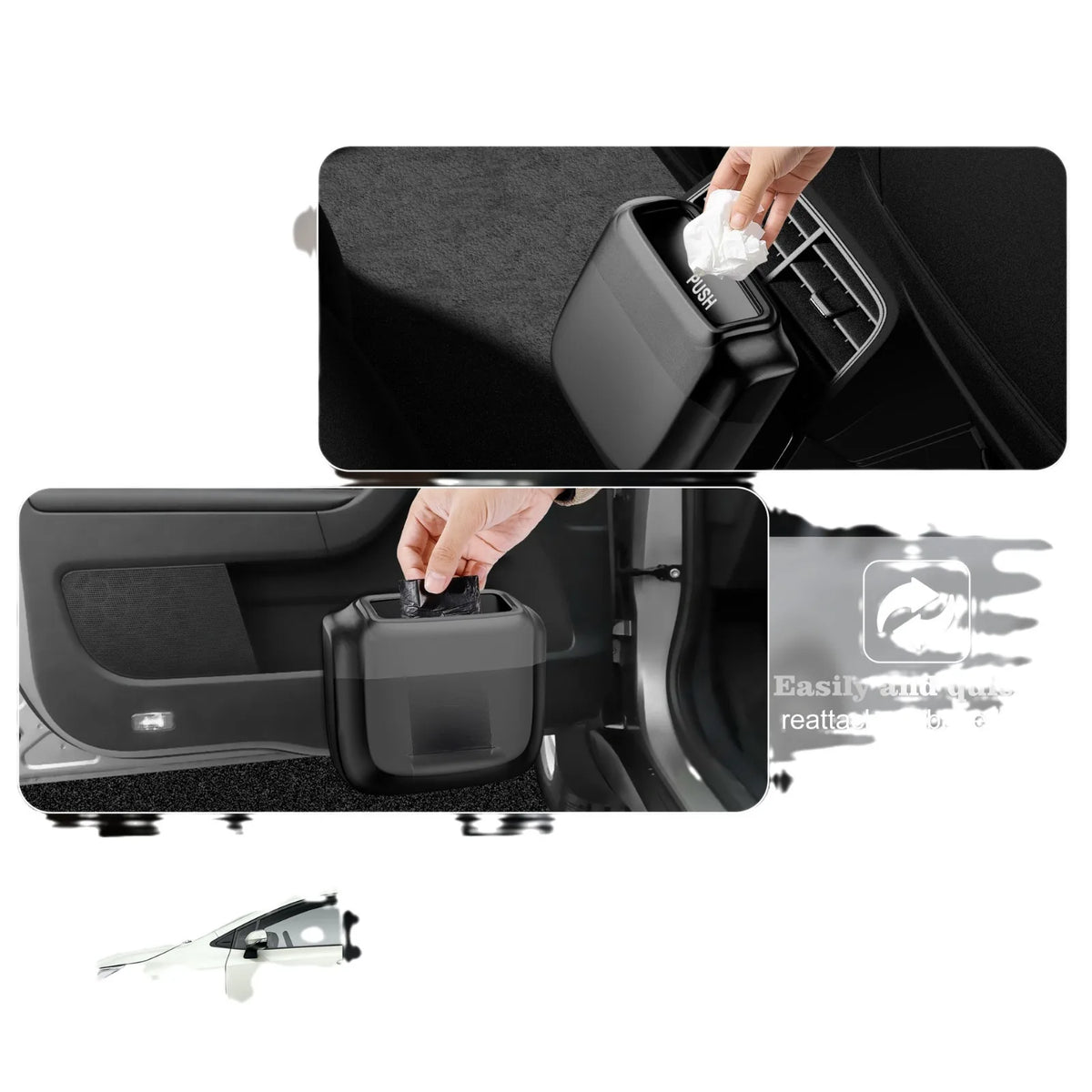 Car Trash Can with Lid Door Mount Garbage Bin for Vehicle Waterproof Car Waste Basket lifestyle view