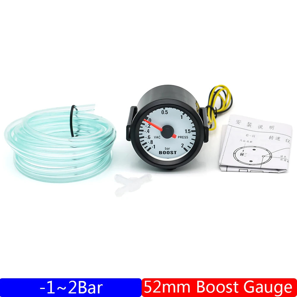 Car 52mm 6-in-1 Gauge Set | Turbo Boost Oil Pressure Water Temp Tachometer Voltmeter 1 close-up view