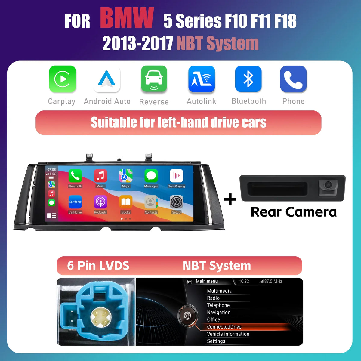 Linux Wireless Carplay Android Auto Car Radio Multimedia For BMW 5 Series F10 F11 2011 close-up view