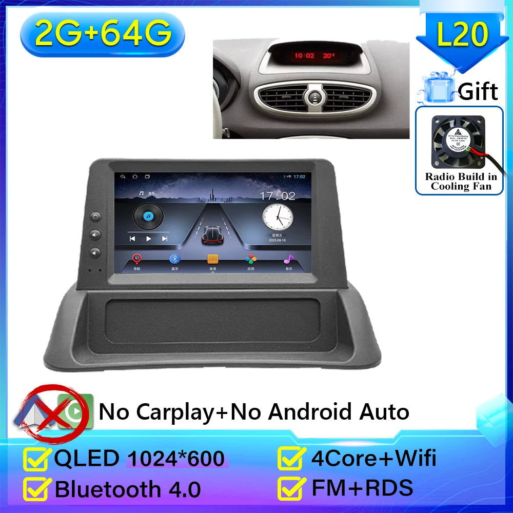Carplay for Renault Clio 3 2005-2014 | Android 16 GPS Navigation Car Radio with 2K additional angle
