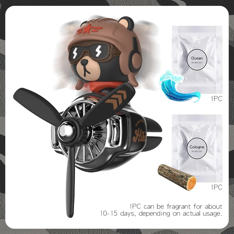 Rotating Propeller Plane Pilot Bear Car Air Freshener | Ocean Scent Vent Clip Decorat alternate view