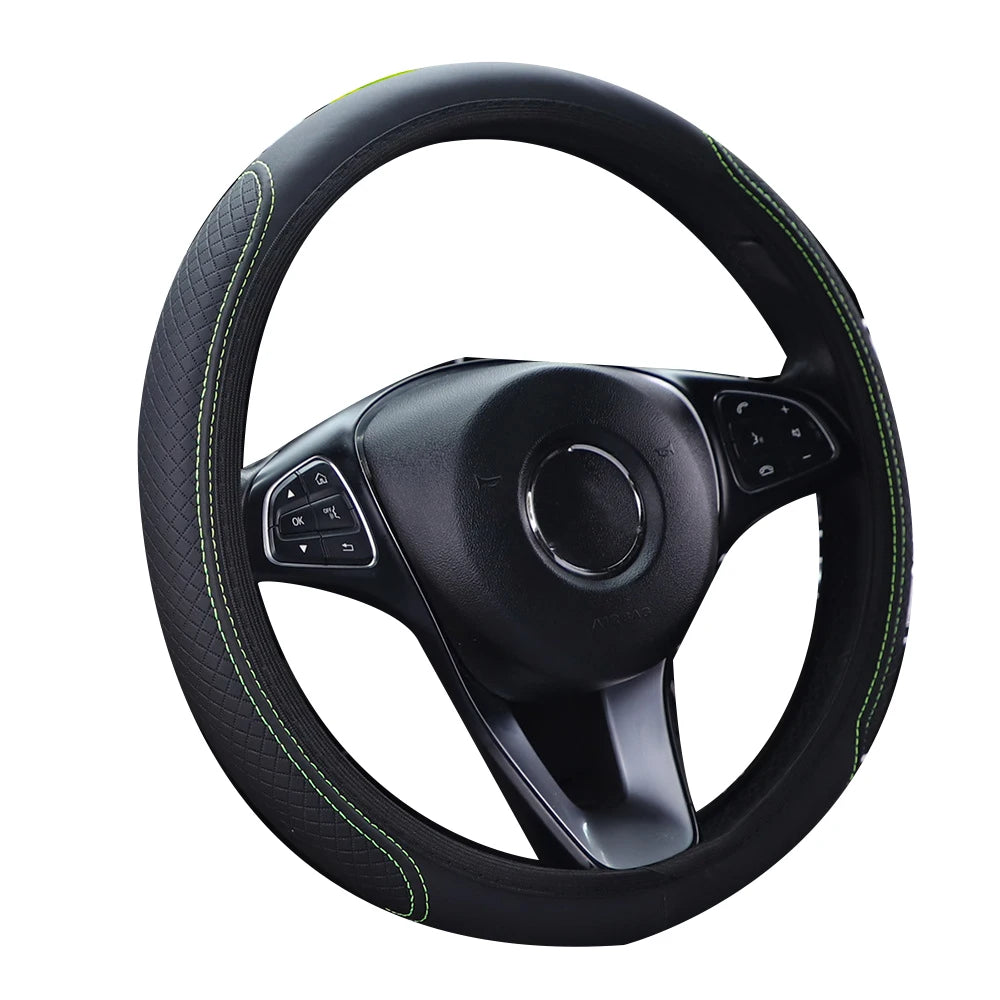 1pc Steering Wheel Cover Breathable Leather Anti Slip PU Leather Steering Covers Unive close-up view