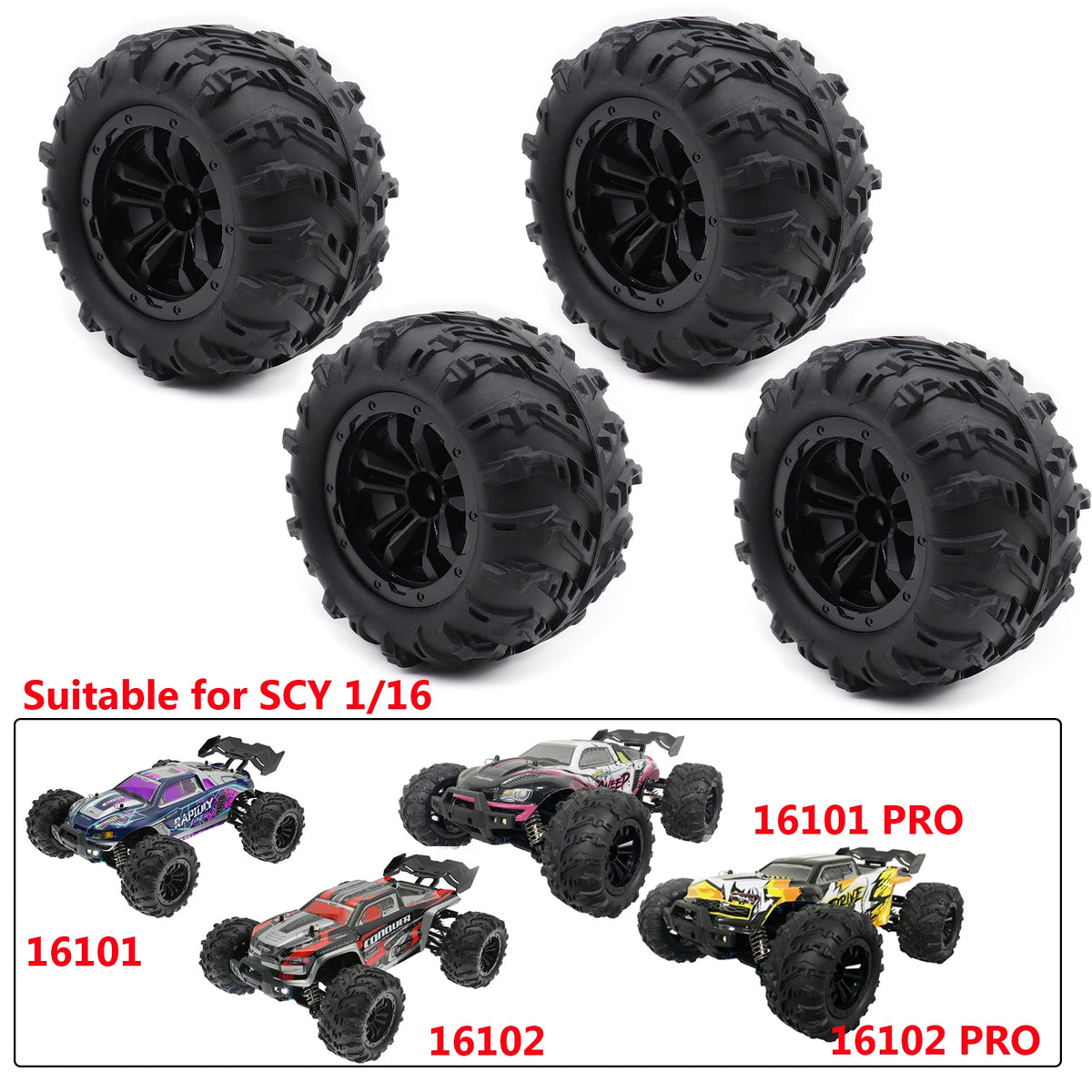 4PCS Rubber Tire 6034 for SCY 16101 PRO 16102 PRO 1/16 RC Monster Truck alternate view
