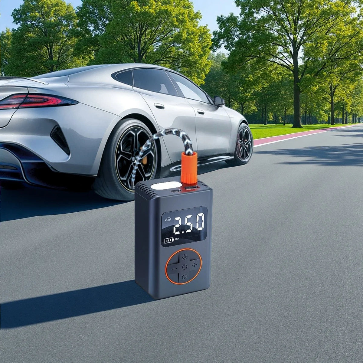 Portable Tire Inflator Air Compressor with Auto Shut-Off, 150Psi Car Tire Pump with Digital Pressure Gauge/Led Light, Rechargeable Lithium Battery, Suitable for Car Tires, Motorcycles, Balls, and Sports Equipment