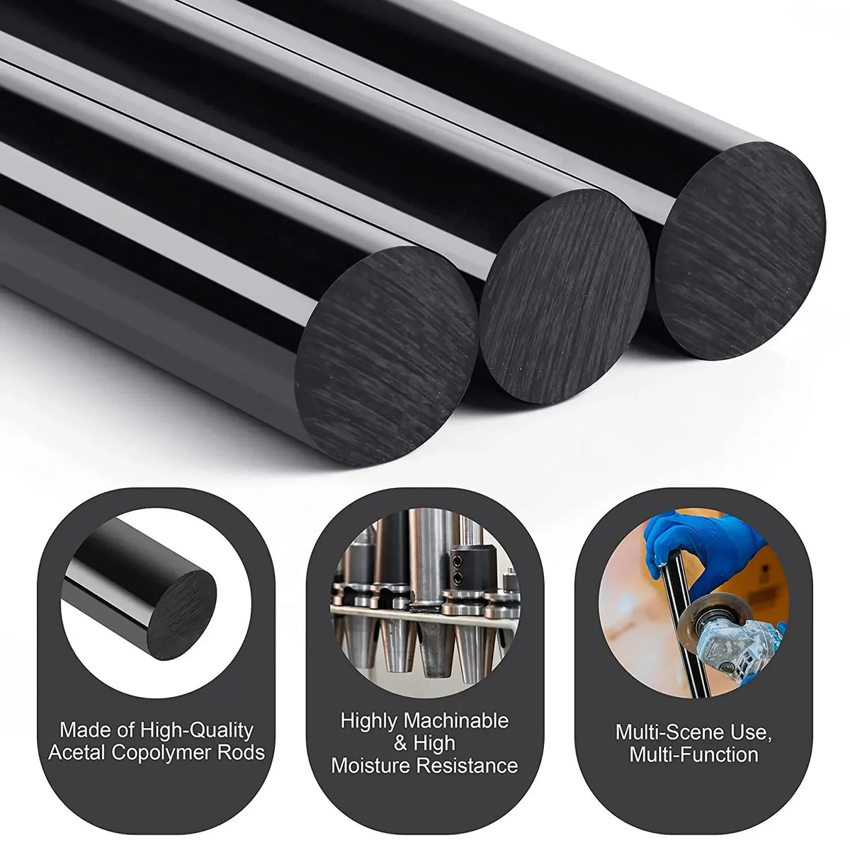 1/5 Pcs Acetal Polymer Rod Plastic Rod Black/White Length 100-300MM Diameter 5-15mm Su close-up view