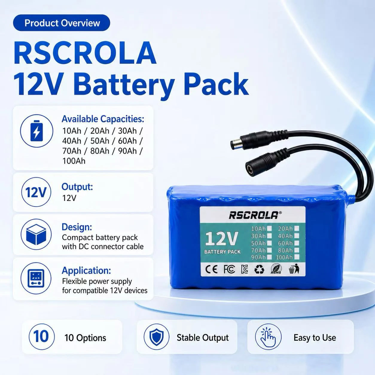 12V 18650 Lithium Battery Pack with BMS and Charger alternate view