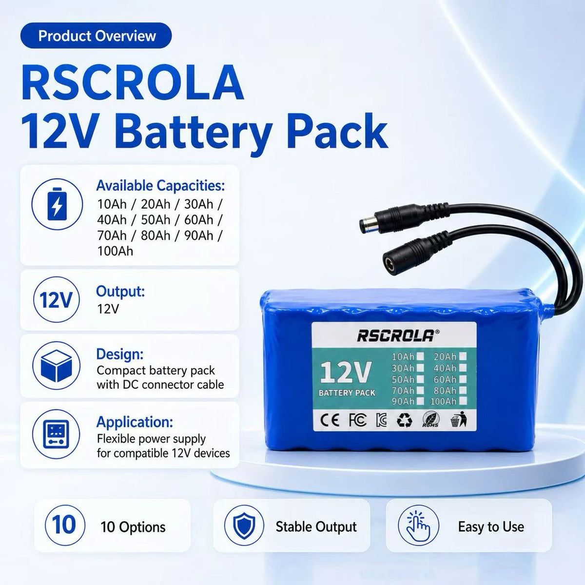 12V 18650 Lithium Battery Pack with BMS and Charger alternate view