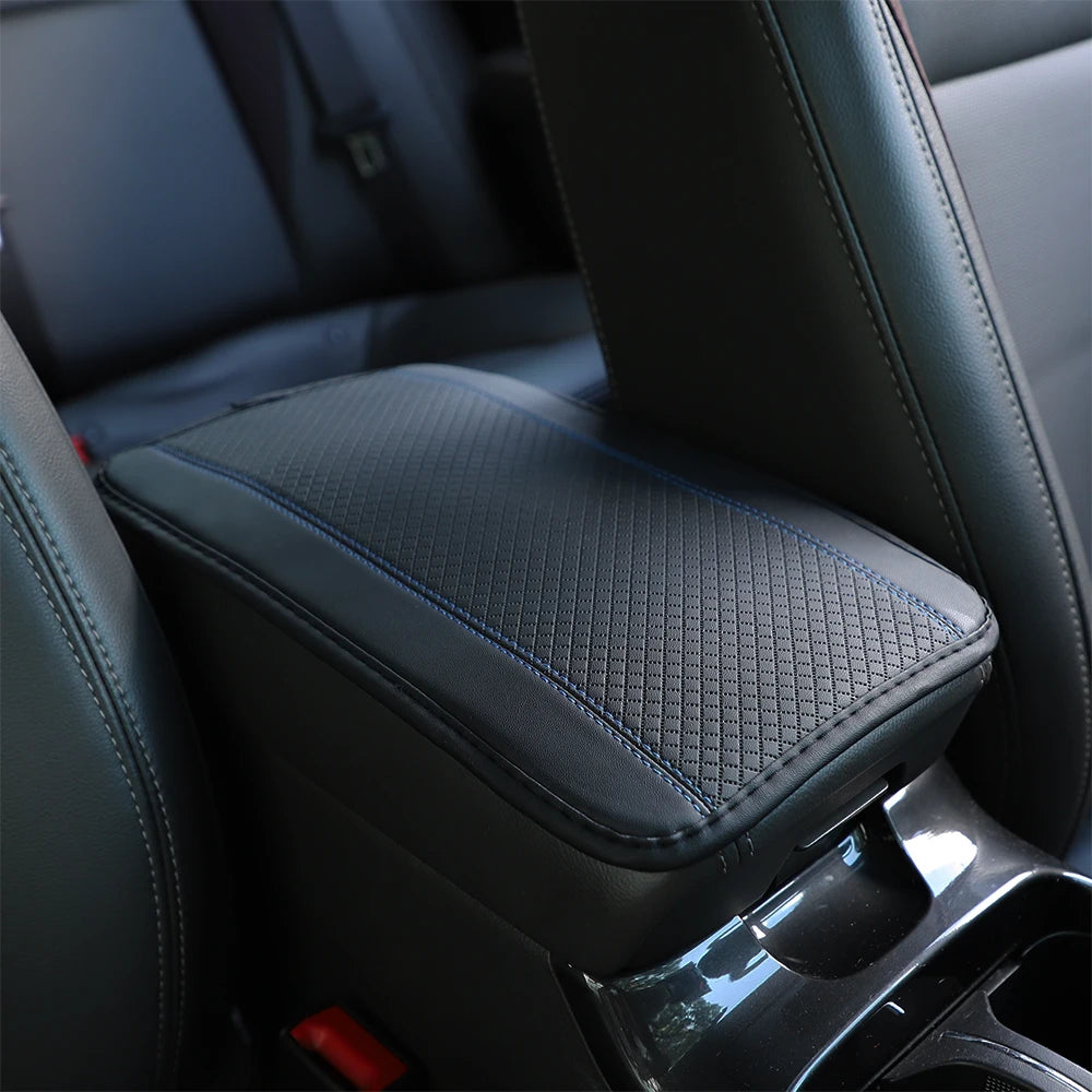 Color-Matched Double-Strand PU Leather Check-Pattern Embossed Car Armrest Pad Center Console Pad Car Decoration Item