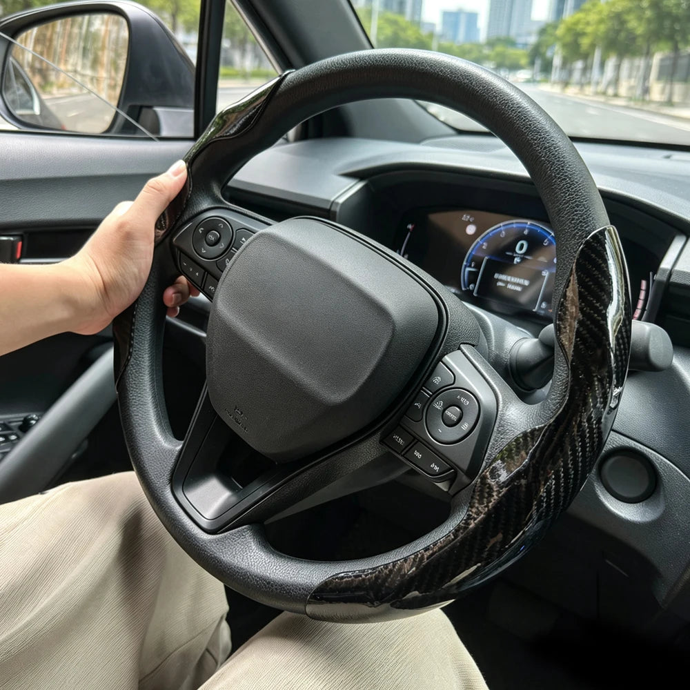 Universal Car Steering Wheel Cover Anti-slip Bright Gloss Carbon Fiber Texture Steerin close-up view