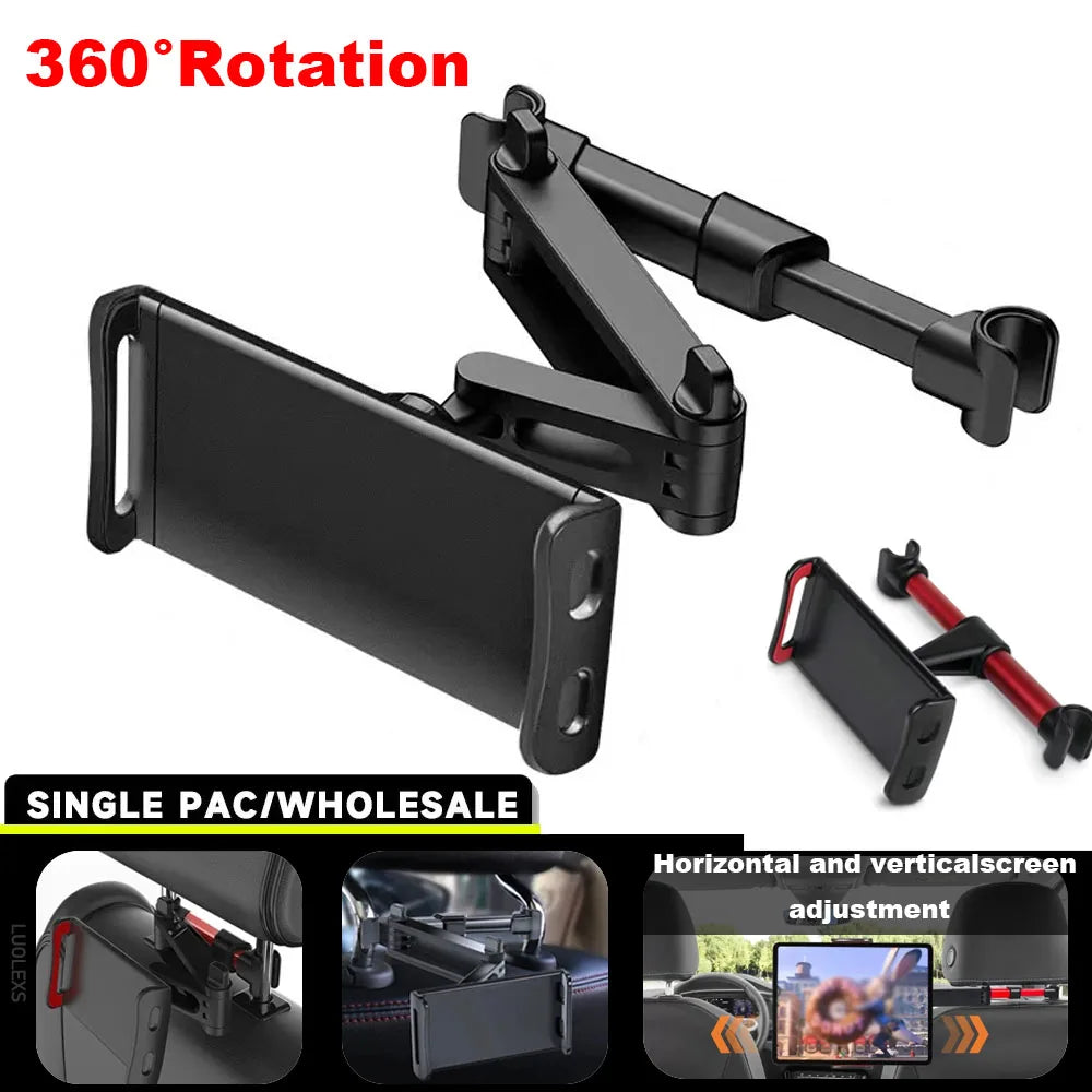 Telescopic Car Seat Headrest Phone Tablet Holder | 360 Degree Rotating Backrest Mount for 5-13 Inch