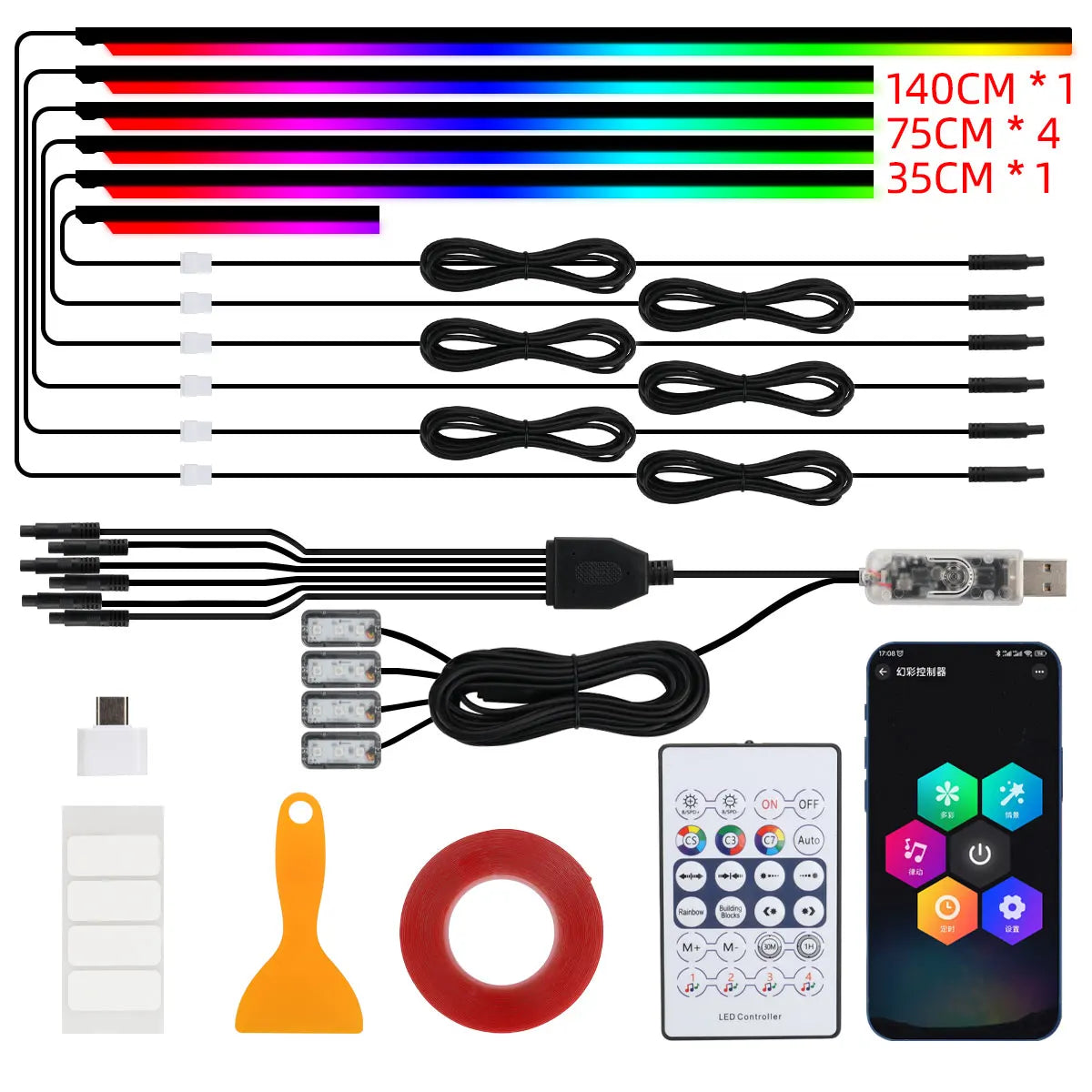 KEVANLY 10-in-1 RGB Car Ambient Light Kit | USB & APP Control, Footwell Atmosphere La alternate view