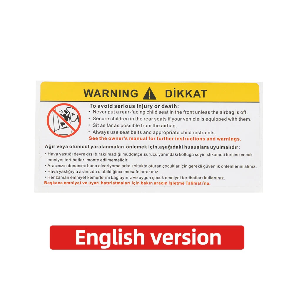 For Car Sun Visor Makeup Mirror Sticker Airbag Sticker Safety Warning Sticker Warning Board Sticker