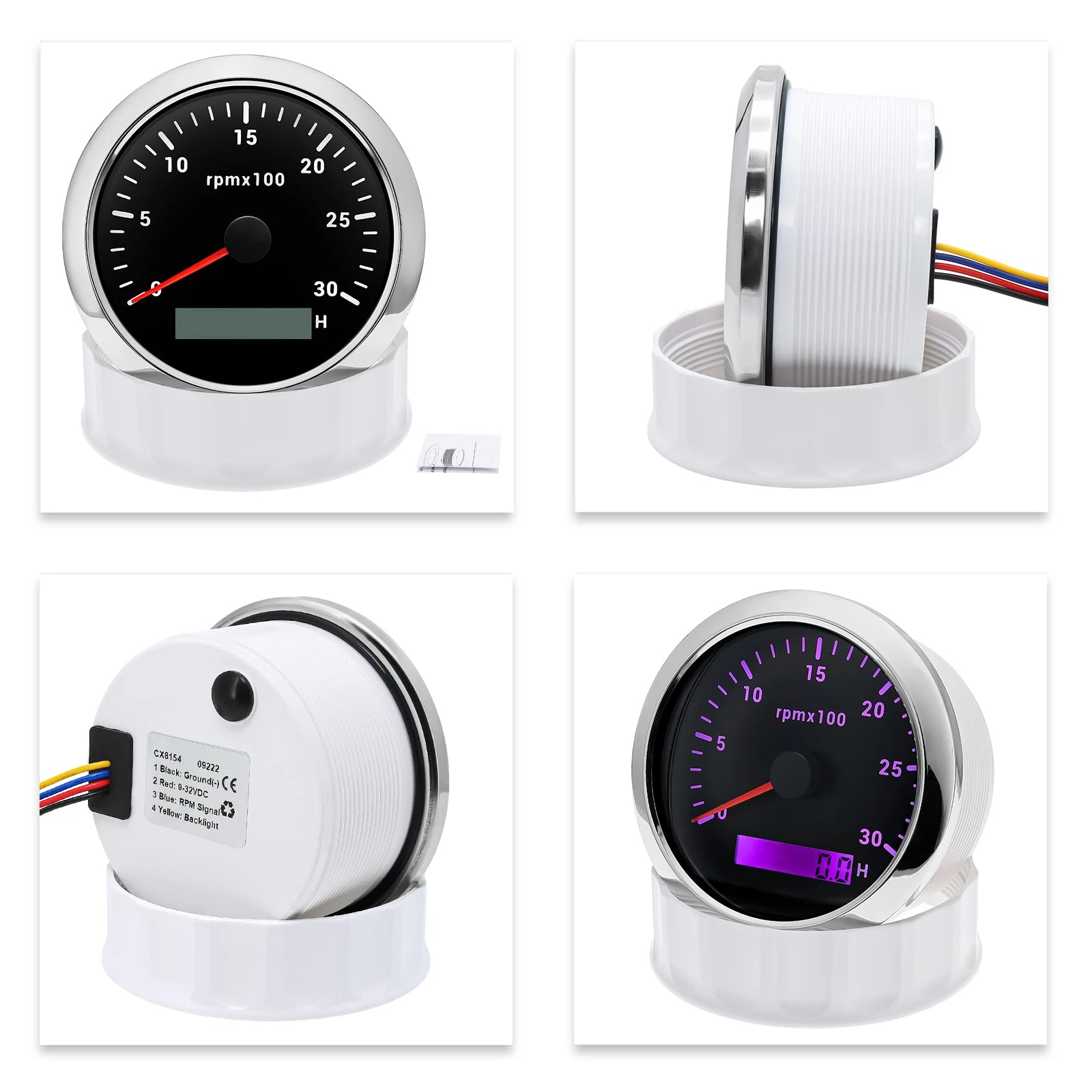 85mm Tachometer with LCD Hour Meter | 7 Color LED Backlight for Marine Boat Car additional angle