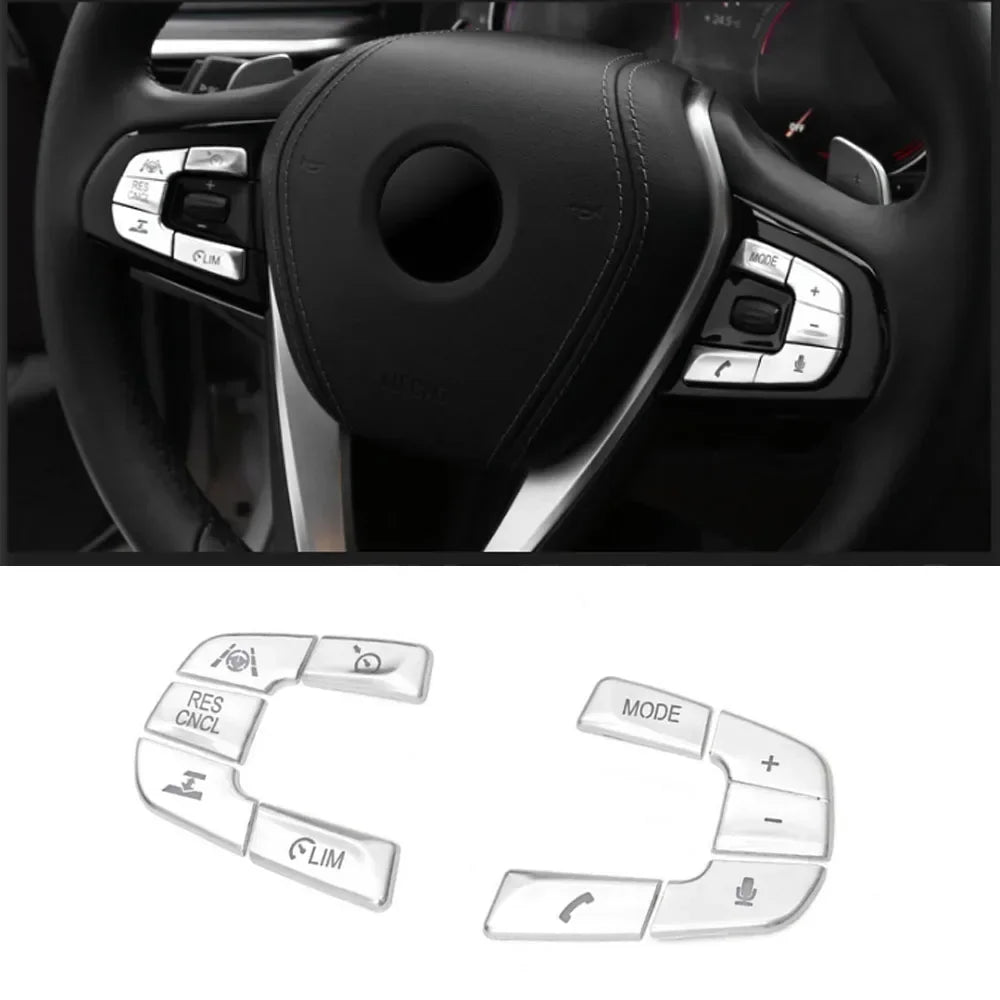 Chrome Car Steering Wheel Switch Button Cover Trim For BMW 5 X3 G30 G38 G01 2018-2022 close-up view