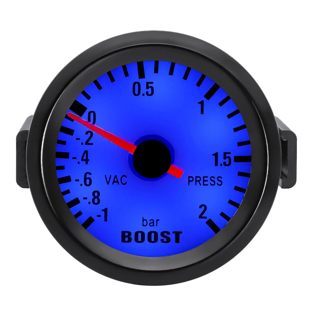 100% -1~2 Bar Bar Turbo Boost Gauge 2" 52mm Car Gauge Car Pointer Boost Gauge for Auto Blue Light Black Rim 12V
