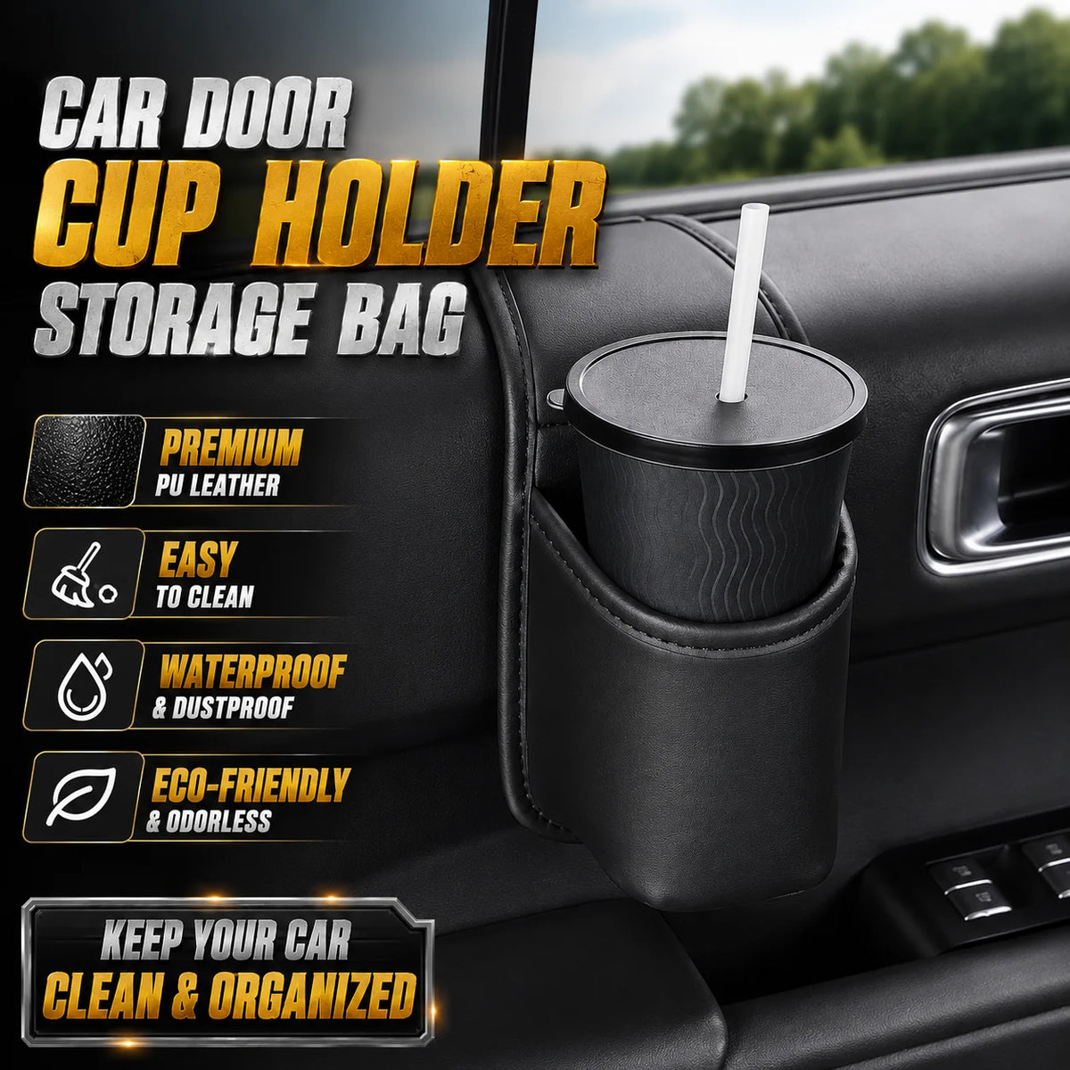Car Door Cup Holder Waterproof PU Leather Mini Organizer