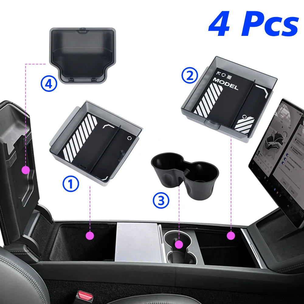 for Tesla New Model Y Juniper Launch 2026 2025 Model 3 Highland 2024 Console Armrest Storage box Organizer Flocking ABS