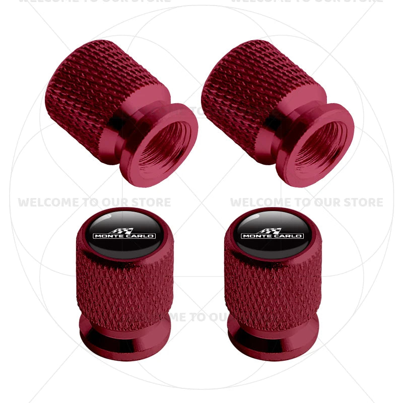 Skoda Monte Carlo Logo Tire Valve Caps | 4Pcs Aluminum Wheel Stem Air Dust Covers detail view