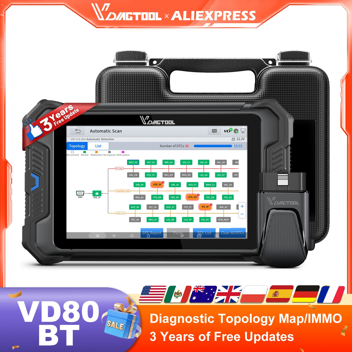 VDIAGTOOL VD80BT Bluetooth Car Diagnostic Tool WIFI Wireless Bidirectional Scanner with Topology Map