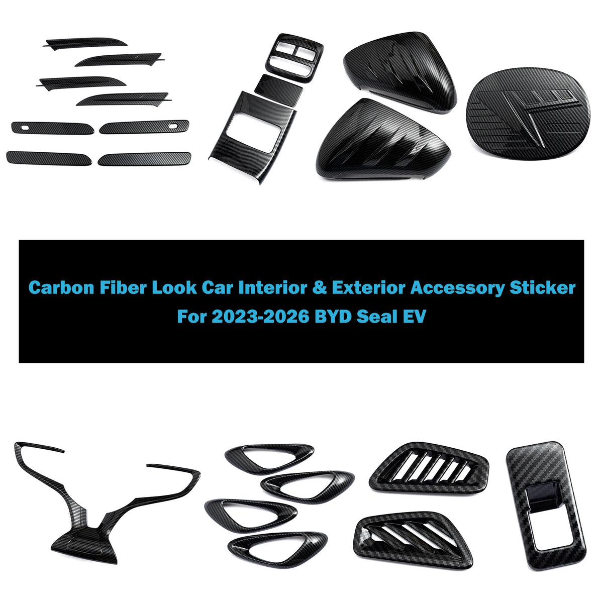 ABS Carbon Fiber For BYD Seal EV 2023-2026 Air Condition Vent Steering Wheel Rearview Mirror Armrest
